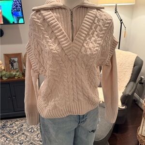 Rachel Zoe Cream V-Neck Cable Knit Sweater